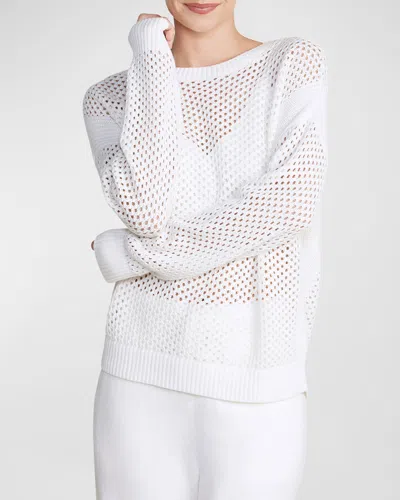 Barefoot Dreams Sunbleached Open-stitch Cotton Pullover In White