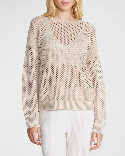 Barefoot Dreams Sunbleached Open-stitch Cotton Pullover In Stone