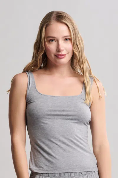 Barefoot Dreams Ultra Soft Jersey Square Neck Tank In Dark Heathered Gray
