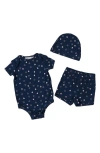 Barefoot Dreams Babies'  Ultra Soft Rib Beanie, Romper & Shorts Set In Marine-pink Peonie