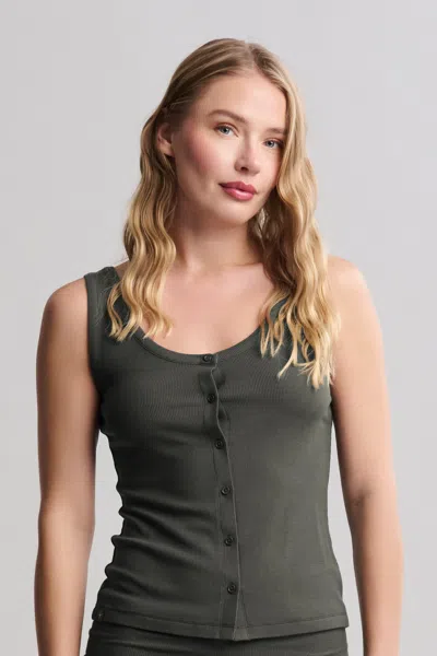 Barefoot Dreams Ultra Soft Rib Button Front Cami In Green