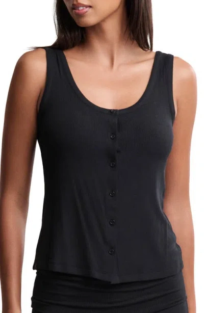 Barefoot Dreams Ultra Soft Rib Button-up Tank In Black
