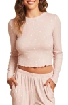 Barefoot Dreams Ultra Soft Rib Lettuce Hem Crop Pajama Top In Pink