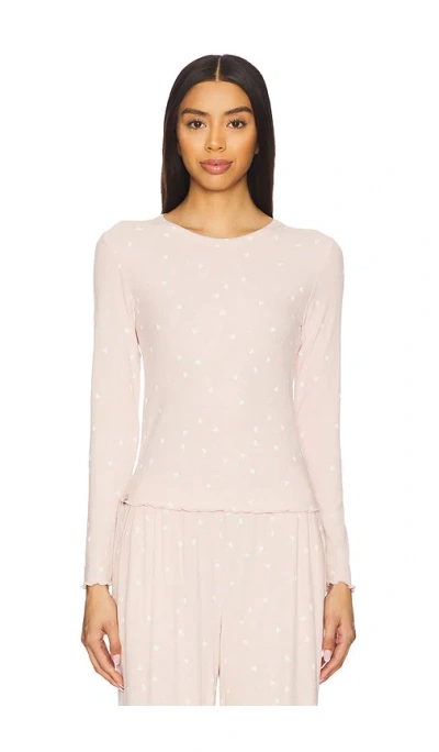 Barefoot Dreams Ultra Soft Rib Lettuce Hem Long Sleeve Shirt In Dusty Rose & Pearl