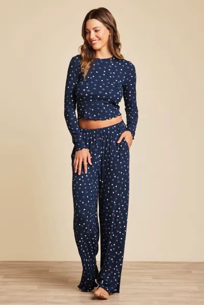 Barefoot Dreams Ultra Soft Rib Lettuce Hem L/s Shirt In Marine / Pink Peonie