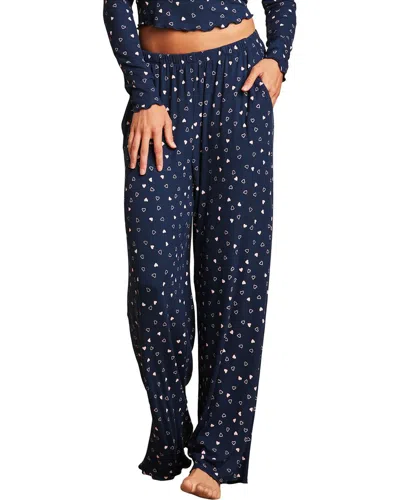 Barefoot Dreams Ultra Soft Rib Lettuce Hem Wide Leg Pant In Blue
