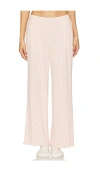 Barefoot Dreams Ultra Soft Rib Lettuce Hem Wide Leg Pant In Dusty Rose & Pearl