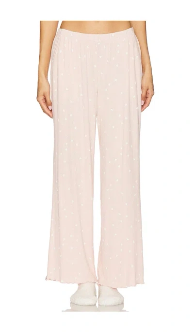 Barefoot Dreams Ultra Soft Rib Lettuce Hem Wide Leg Pant In Dusty Rose & Pearl