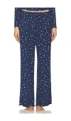 Barefoot Dreams Ultra Soft Rib Lettuce Hem Wide Leg Pant In Marine & Pink Peonie