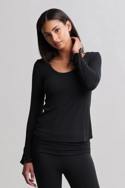 Barefoot Dreams Ultra Soft Rib Long Sleeve Tee In Black