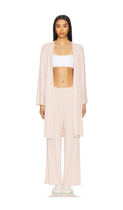 Barefoot Dreams Ultra Soft Rib Piped Robe In Dusty Rose & Pearl