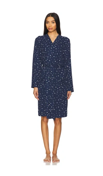 Barefoot Dreams Ultra Soft Rib Piped Robe In Marine & Pink Peonie