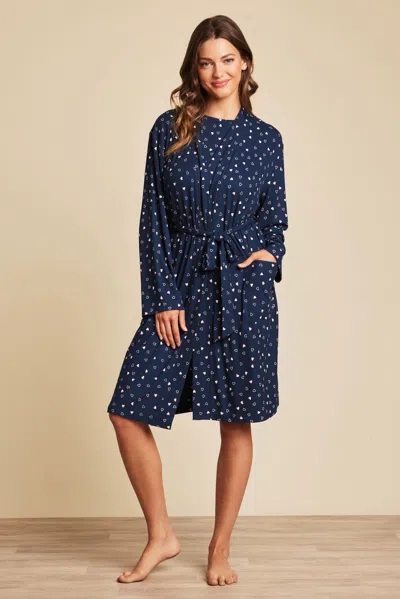 Barefoot Dreams Ultra Soft Rib Robe In Marine / Pink Peonie