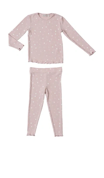 Barefoot Dreams Ultra Soft Rib Toddler Pajama Set In Dusty Rose & Pearl