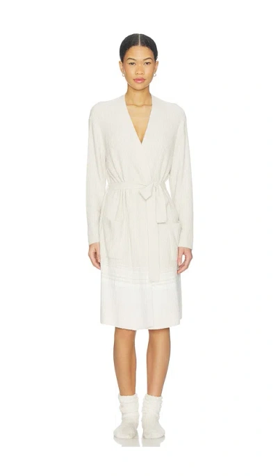 Barefoot Dreams Variegated Stripe Ribbed Robe In White