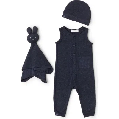 Barefoot Dreams Babies' ® Waffle Knit Romper, Cap & Bunny Set In Indigo