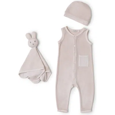 Barefoot Dreams Babies' ® Waffle Knit Romper, Cap & Bunny Set In Sand Dune
