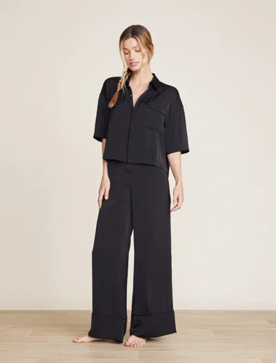 Barefoot Dreams Washed Satin Cropped Dream Shirt In Black