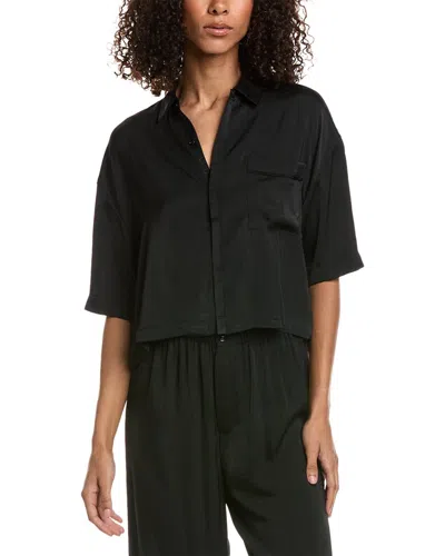 Barefoot Dreams Washed Satin Cropped Dream Shirt In Black
