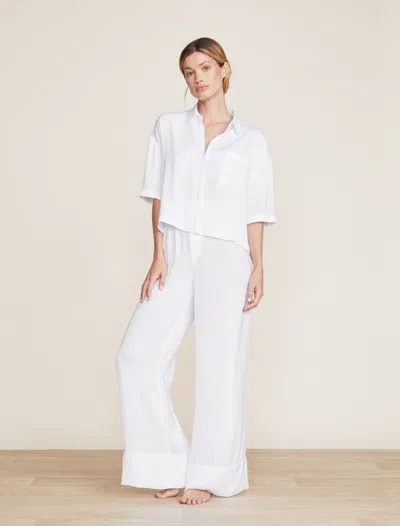 Barefoot Dreams Washed Satin Cropped Dream Shirt In White