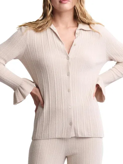 Barefoot Dreams Women's Cozychic Ultra Lite Ribbed Ruffle Cuff Sweater In Gray