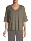 Barefoot Dreams Women's Slub Jersey V-neck Boxy T-shirt In Olive Branch