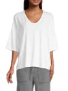Barefoot Dreams Women's Slub Jersey V-neck Boxy T-shirt In White