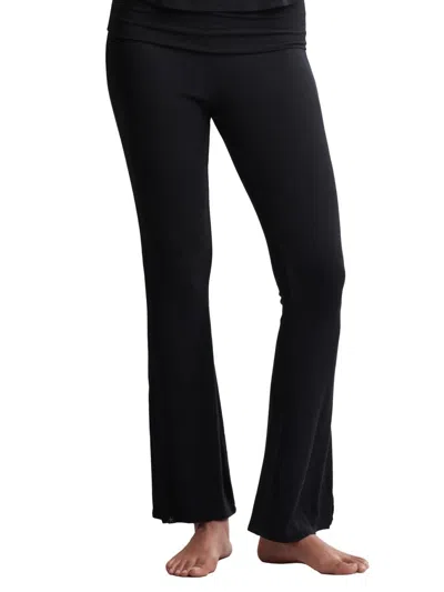 Barefoot Dreams Women's Ultra Soft Rib Fold-over Pants In Black