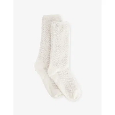 Barefoot Dreams Womens Cream Stone Cozychic® Herringbone Woven Socks In White