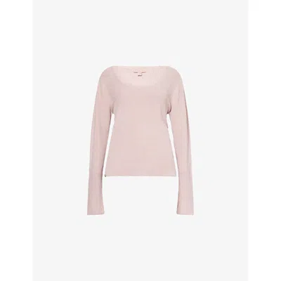 Barefoot Dreams Womens Teaberry Cozychic Ultra Lite® Ribbed Scoop-neck Jersey Top In Pink