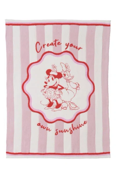 Barefoot Dreams Babies'  X Disney Minnie & Daisy Stripe Cozychic® Stroller Blanket In Pink Peonie Multi