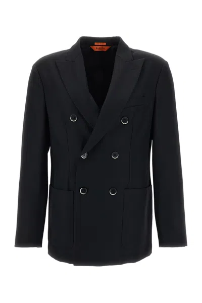 Barena Venezia Black Doria Stretch Wool Flannel Notch Lapels Blazer