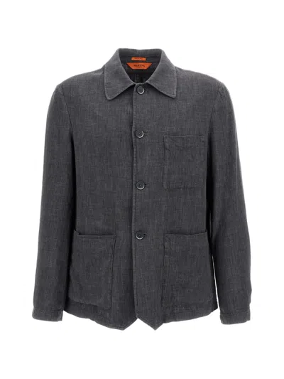 Barena Venezia Textured Grey Wool Linen Blend Overshirt In Gray