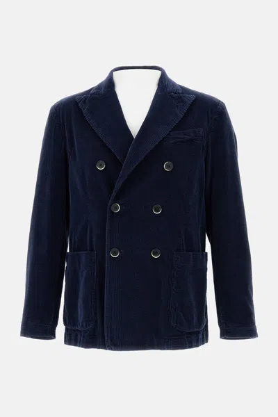 Barena Venezia Velvet Ribbed Double-breasted Jacket In Blue