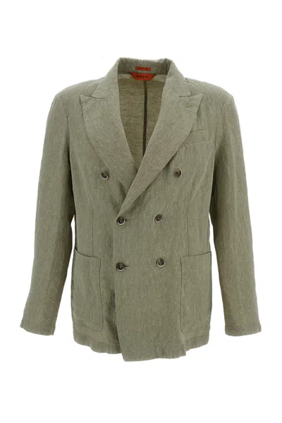 Barena Venezia Double-breasted Linen Siroco Jacket With Notch Lapels In Transparent