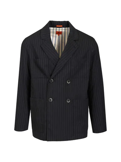 Barena Venezia Double-breasted Pinstripe Jacket In Black