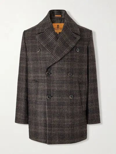 Barena Venezia Double-breasted Prince Of Wales Wool-blend Blouson Jacket In Brown