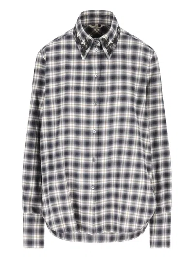 BARENA VENEZIA EMBROIDERED-COLLAR CHECKED SHIRT
