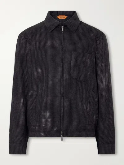 Barena Venezia Garment-dyed Houndstooth Wool Blouson Jacket In Black