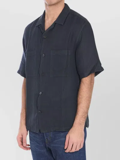 Barena Venezia Linen Blend Shirt With Chest Pockets In Blue