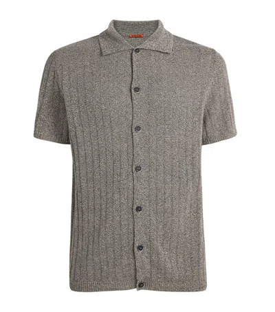 Barena Venezia Linen-cotton Knit Short-sleeve Shirt In Gray