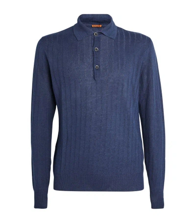 Barena Venezia Linen-cotton Rib-knit Polo Shirt In Navy