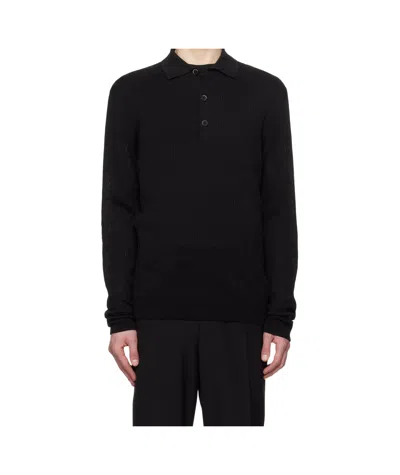 Barena Venezia Long Sleeve Ribbed Polo Shirt In Black