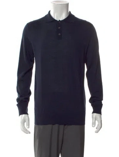 Pre-owned Barena Venezia Merino Wool Crew Neck Polo Sweater In Blue
