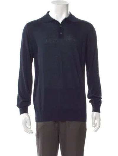 Pre-owned Barena Venezia Merino Wool Crew Neck Polo Sweater W/ Tags In Blue