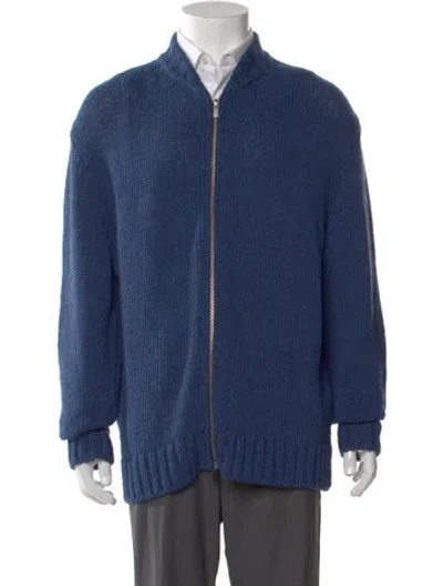 Pre-owned Barena Venezia Mock Neck Long Sleeve Cardigan W/ Tags In Blue