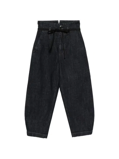 Barena Venezia Navy Blue Drawstring Waist Baggy Jeans In Black