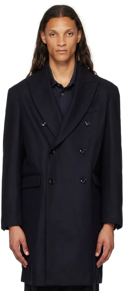 Barena Venezia Navy Double Breasted Coat In Navy 170