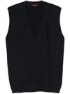 Barena Venezia V-neck Ribbed-knit Wool Vest In Blue