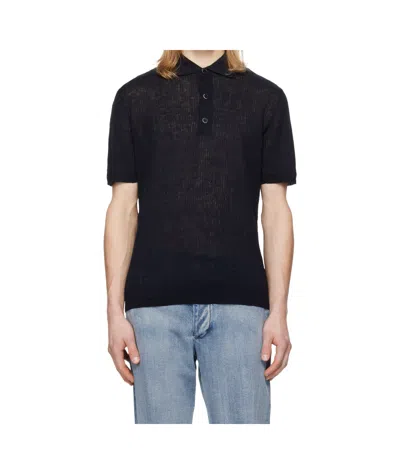 Barena Venezia Short Sleeve Ribbed Polo Shirt In Black